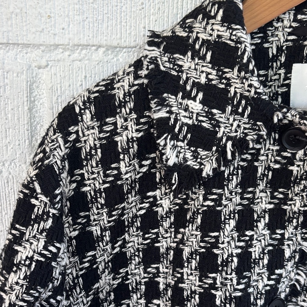 H&M Tweed Fringe Black and White Patterned Cotton Coat sz M - Picture 2 of 8
